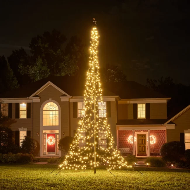 Fairybell Flagpole Christmas Tree Lights 20ft 900 Bulbs Warm White
