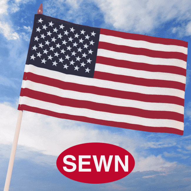 American Cotton Sewn Stick Flag with Spear 12"x18" 30"x.375" Wood Stick