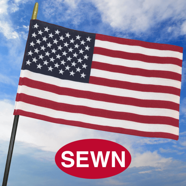 American Cotton Sewn Stick Flag with Safety Spear 12"x18" 30"x.375" Plastic Stick