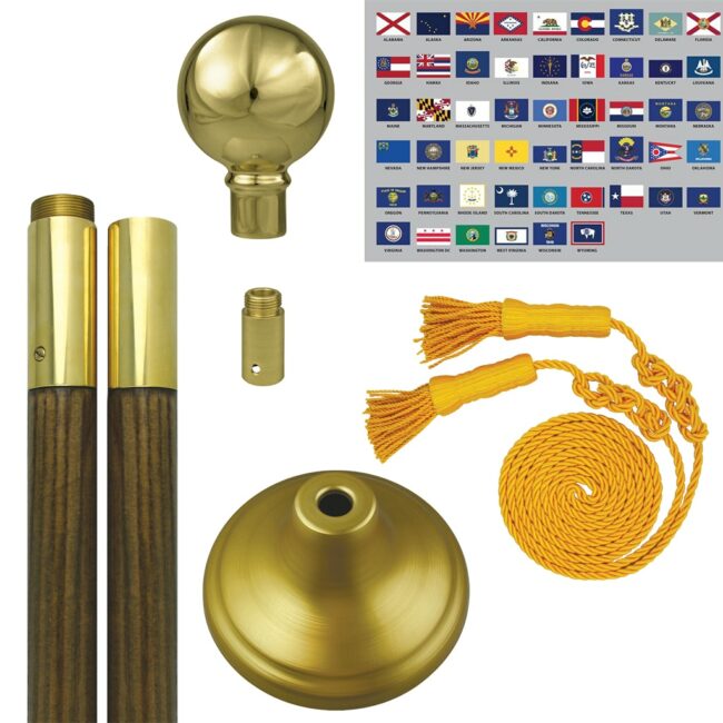 Indoor Oak State Flagpole set with 3'x5' Flag