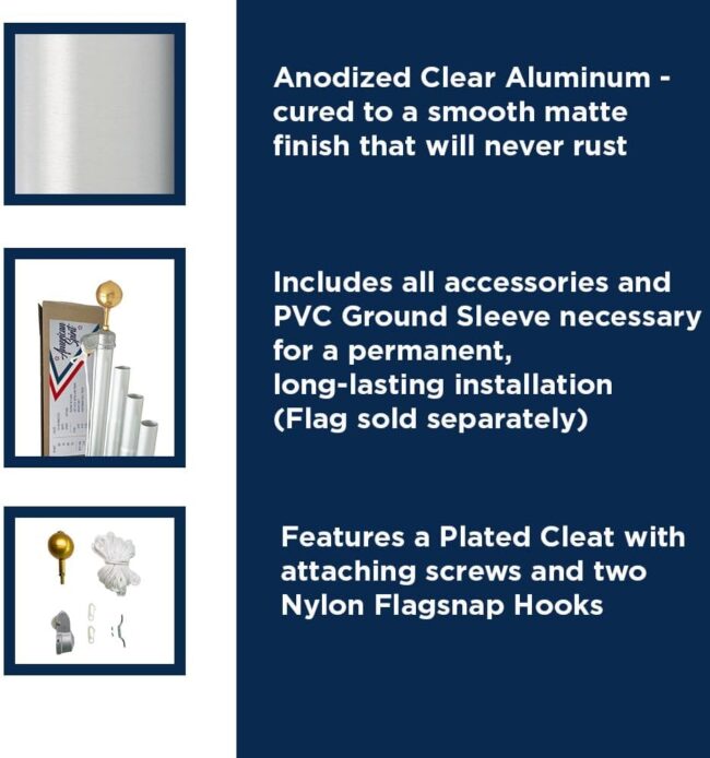American Spirit Flagpole Kit Heavy Duty - 20' - 5 Sections White Powder Coat - Image 2