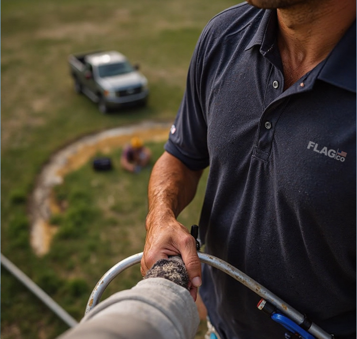 Flagpole Repair Services 2 FlagCo technician repairing a flagpole
