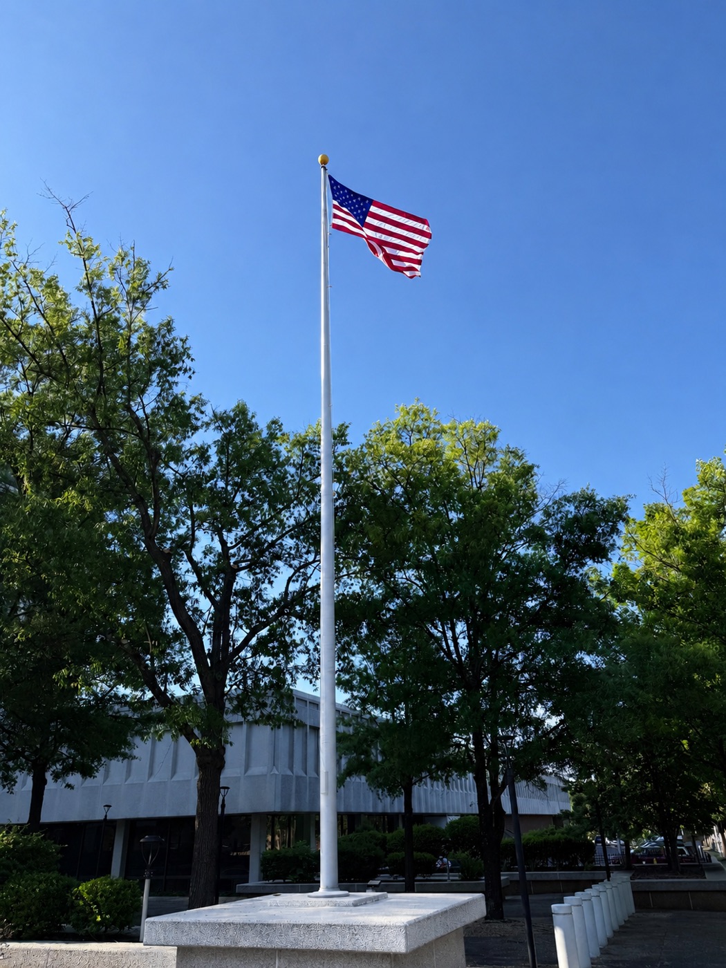 Flagpole Installation in Atlanta 4 Single FlagCo flagpole flying an American flag outside an institutional building